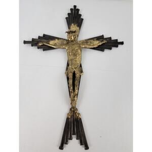 Handmade Soldered Crucifix of Nails & Brass Tone Christ Jesus Wall Mount 14"x10"